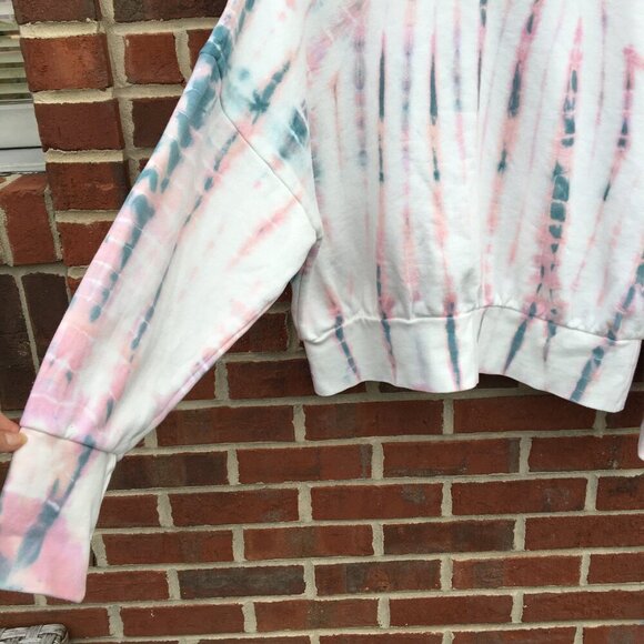 Old Navy Tie Dye Sweatshirt Womens Large White Pink Multicolor Hippie Comfy - Picture 3 of 8